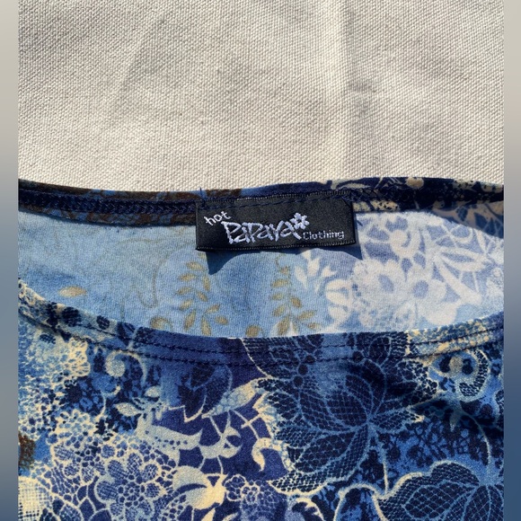 Vintage Y2K Hot Papaya Clothing Blue White Floral Patterned Tank Body Con Top M - Picture 3 of 4